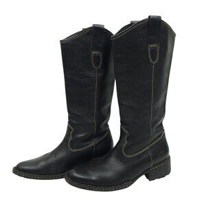 Born Shavano Western Boots Womens 6M Moto Almond Toe Black Leather Cowgirl